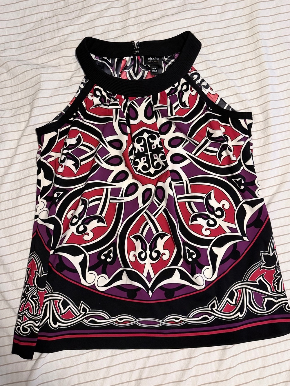 Nicole by Nicole Miller Printed Halter Tank in Purple, Pink & Black size M